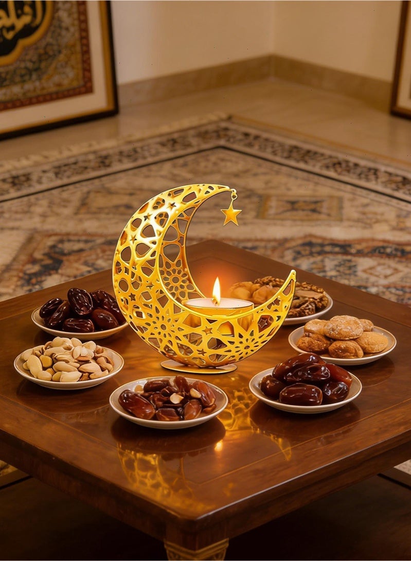 Topyich Ramadan candle holder, Gold Moon Shape Ramadan Candlestick, 10.8*10.8*5.4cm Small Candlestick, Ramadan decorations for Party Wedding Table - Image 1